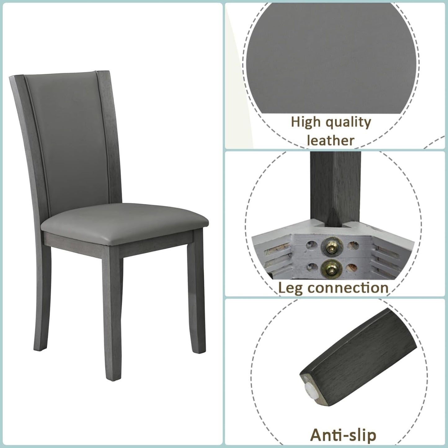 Dining Table Set for 5, 6-Piece Kitchen Table & Chairs Set with Rectangular Table, Bench & 4 Upholstered Chairs, 58'' Dinner Set with Rubber Wood Legs & Curved Backrest for Kitchen, Gray