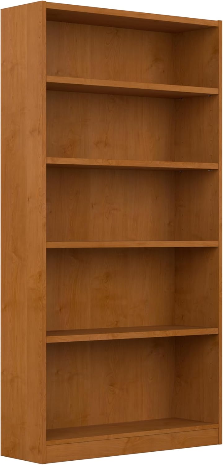 Bush Furniture Universal Tall 5 Shelf Bookcase in Natural Cherry