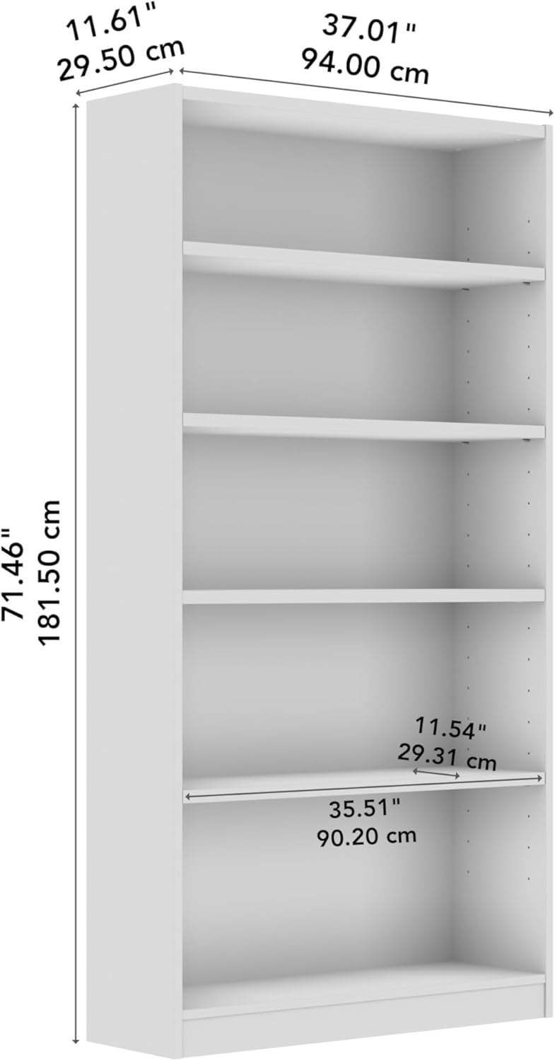 Bush Furniture Universal Tall 5 Shelf Bookcase in Natural Elm, Vertical Storage and Display Bookshelf for Home Office or Living Room Organization