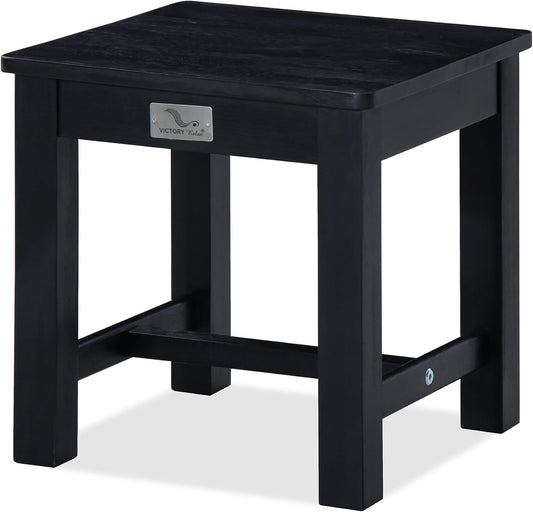 12 Inch Wooden Black Step Stool, Small Nature Beach Chair Under Desk, Indoor Acacia Wood Short Footstool for Living Room, Kitchen, Bathroom