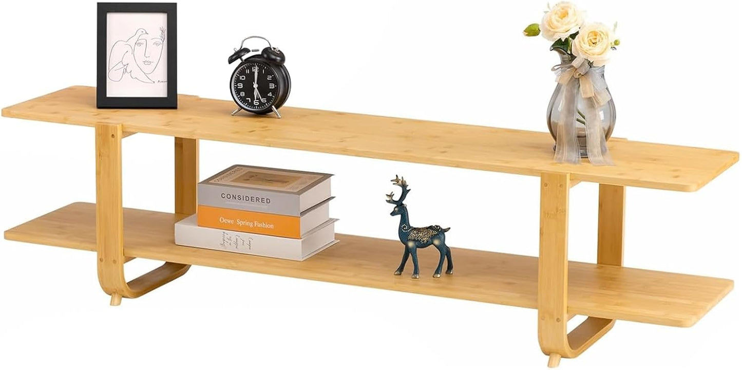 HollyHOME Bamboo TV Stand with Storage for TVs up to 65'', Modern Entertainment Center with 2 Open Shelf, Accent TV Media Console Table for Living Room, Bedroom, 55"(L), Burlywood