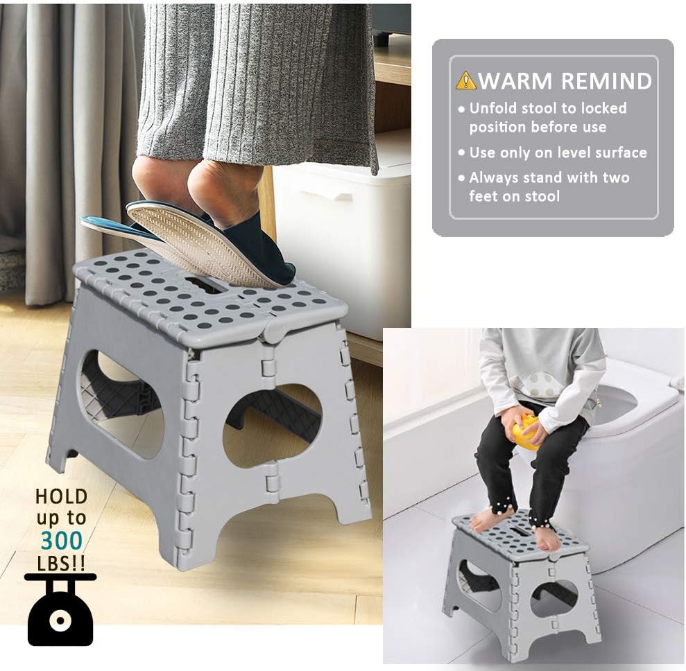 Non-Slip Folding Step Stool, Sturdy Safe Enough - Holds up to 300 Lb - 11 inch Footstool for Adults or Kids, Folding Ladder Storage/Opens Easy, for Kitchen,Toilet,Camping (Light Tan, 11'')