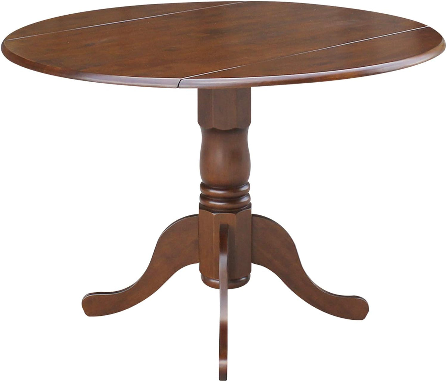 IC International Concepts, 42" Round Dual Drop Leaf Pedestal Dining Table, Solid Wood, Real Parawood, 42" W x 42" D x 29.5" H, Easy Assembly, Espresso