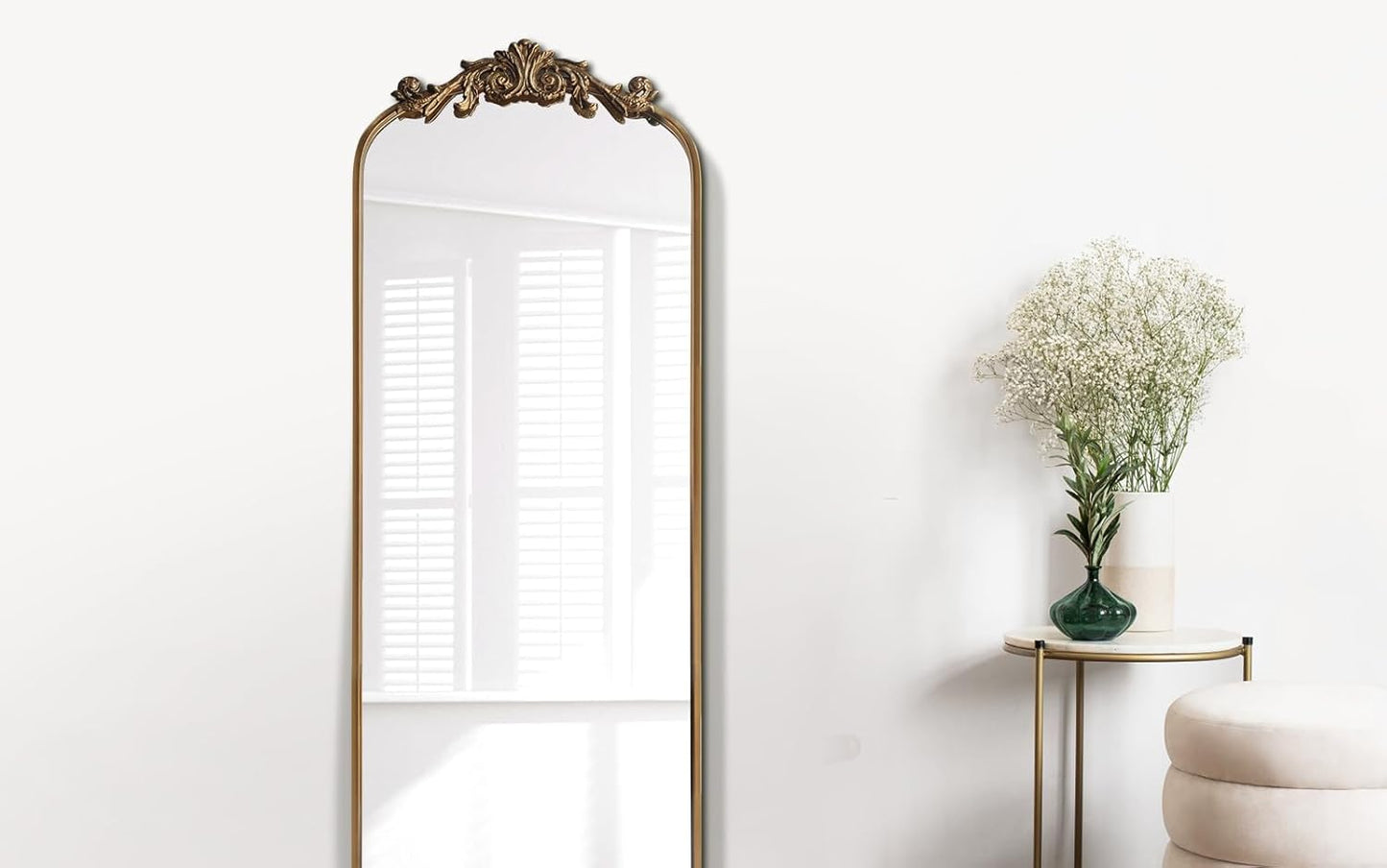 WAMIRRO Ornate Gold Mirror,Vintage Arched Antique Floor Mirrors for Living Room Hallway Fireplace Bathroom Entryway 18"X53"