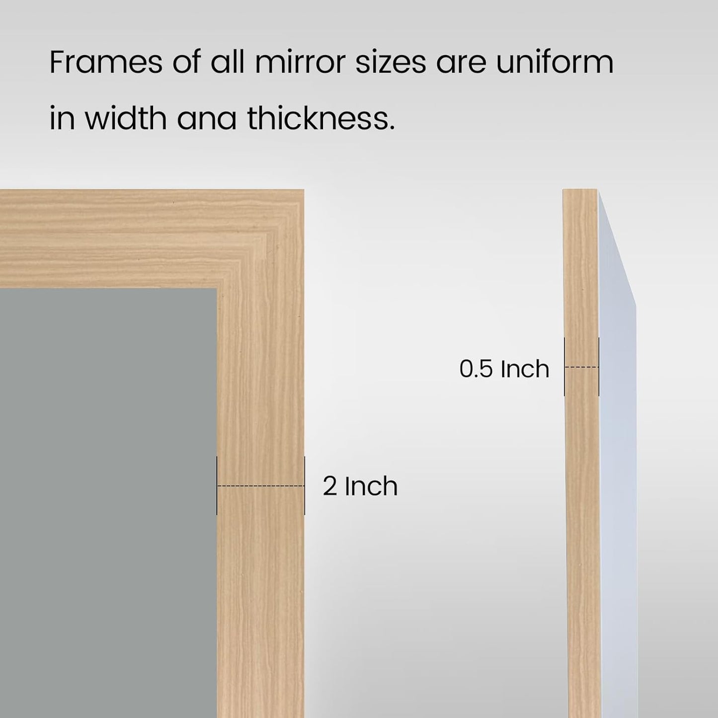 Amorho Bathroom Mirror, 60 X40 Inch Wall Mirror, Oak Wood Grain Metal Framed, Anti-Rust, Hang Horizontally/Vertically, Suitable for Bedroom, Farmhouse, Bathroom, Decorative
