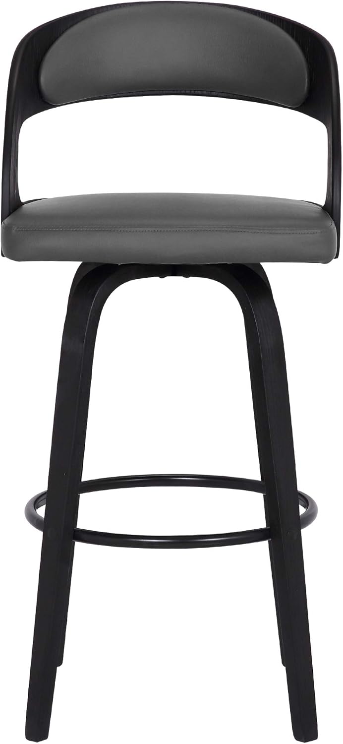 Armen Living Shelly 26" Counter Height Swivel Gray Faux Leather and Black Wood Bar Stool