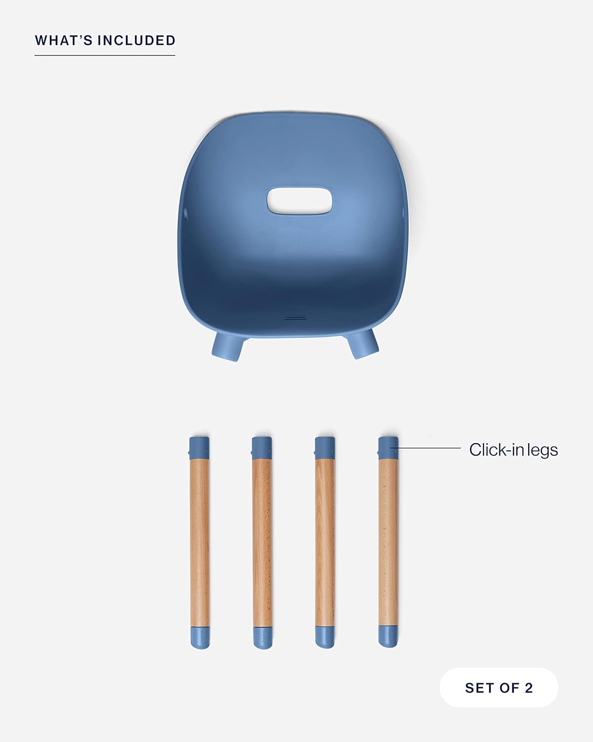 Lalo The Play Chair, Wooden and Non-Toxic Plastic Kids and Toddler Chair - Sturdy Bucket Seat and Easy to Clean Kids Chair with up to 200 lb. Weight Capacity, Set of 2 - Blueberry