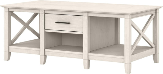 Bush Furniture Key West Coffee Table with Storage in Linen White Oak