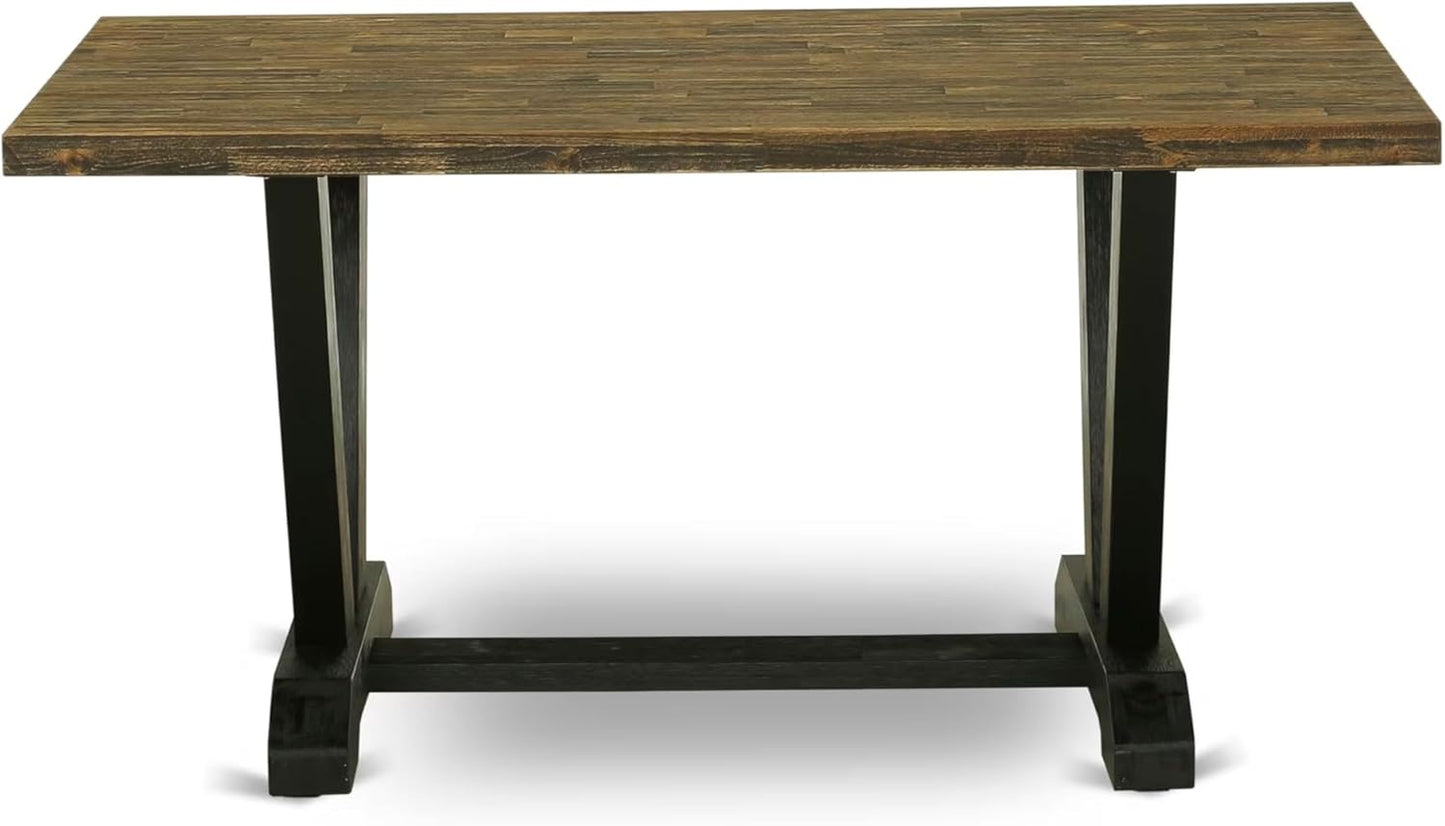 East West Furniture V676DR124-7 7 Piece Dining Room Table Set Consist of a Rectangle Dining Table with V-Legs and 6 Black Color Linen Fabric Upholstered Chairs, 36x60 Inch, Multi-Color