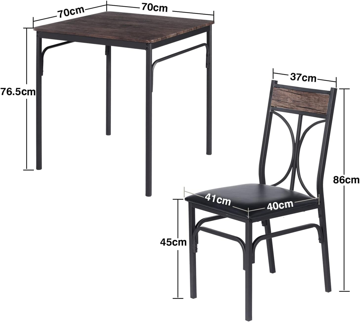 VECELO Kitchen Dining Room Table Set with 2 Chairs for Small Space, Apartment,Metal Steel Frame