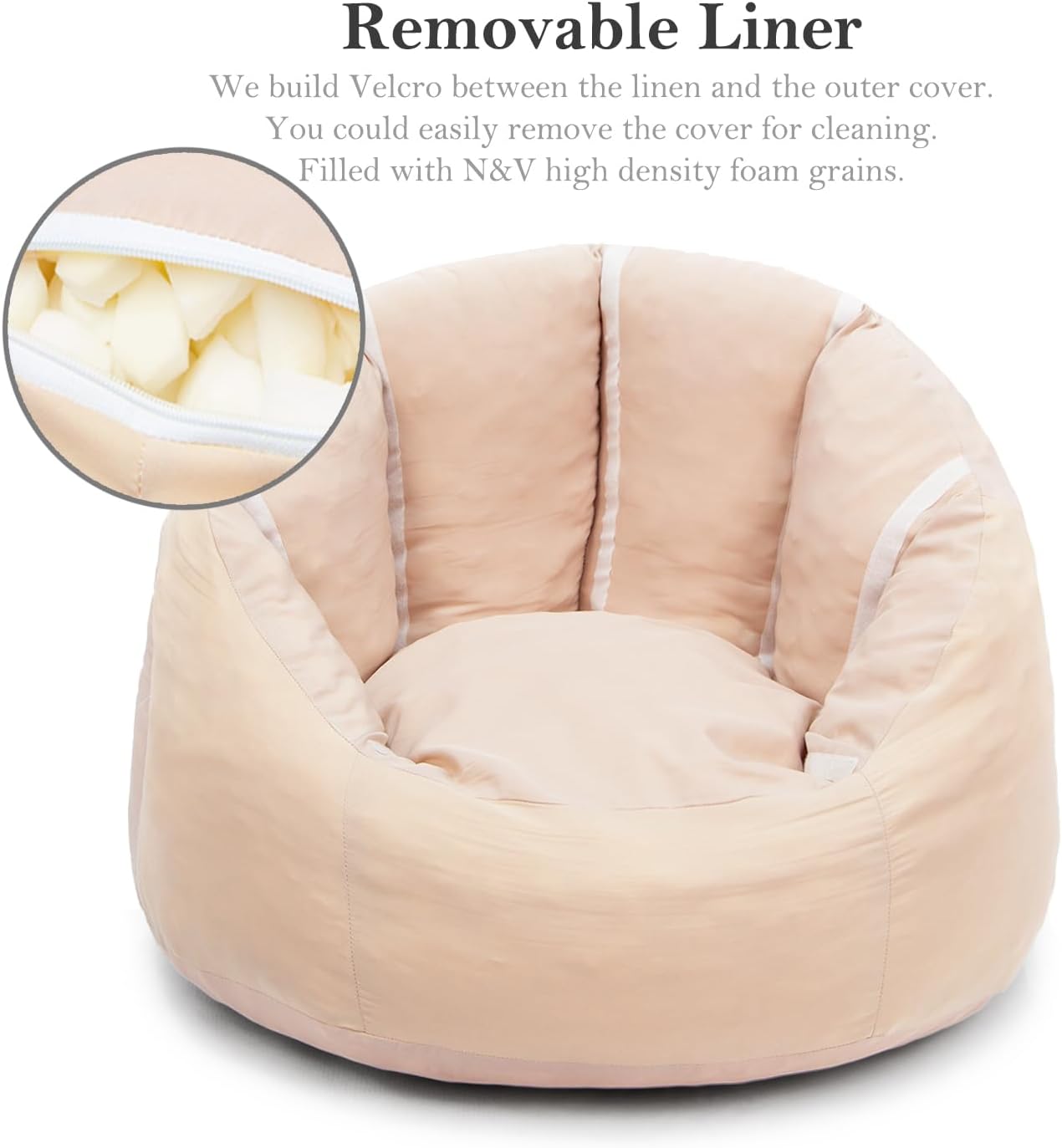N&V Large Shell Bean Bag Chair, Adult Size Bean Bag Sack, Foam Filling, Includes Removable and Machine Washable Cover, 40in, Soft Faux Fur, Blue