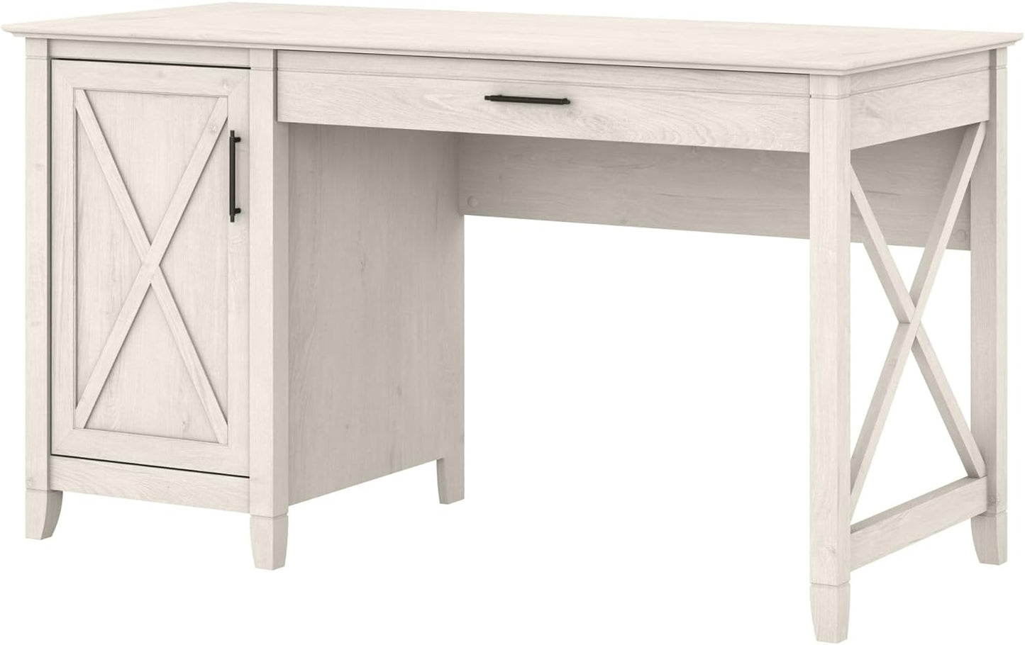 Bush Furniture Key West Computer Desk with Storage, Farmhouse PC Table for Home Office in Linen White Oak, 54W x 24D