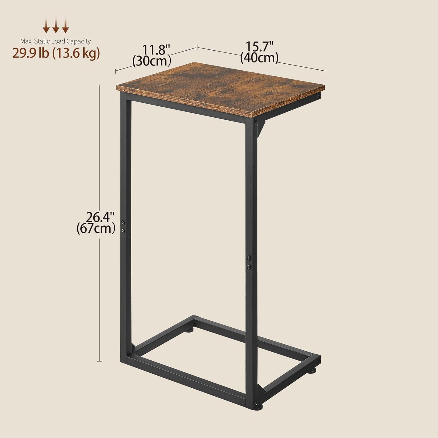 C Shape End Table,Large Surface Couch Table,C Table Sofa Side End Table,Side Table for Couch Slide Under,for Living Room,Bedroom,Home Office, Rustic Design,11.8"D x 15.7"W x 26.4"H(2 Set)