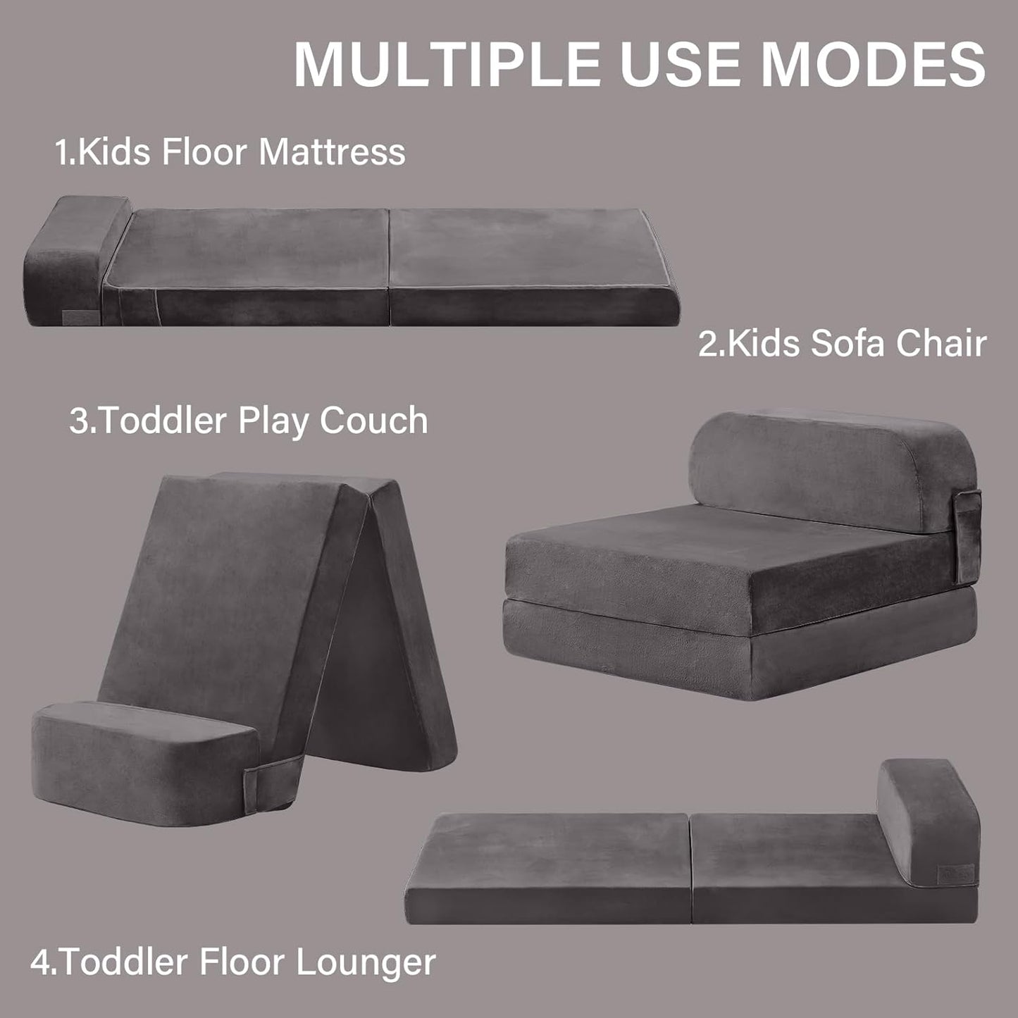 Tiita Folding Sofa Bed for Kids, Toddler Fold Out Couch Bed with Removable Cover, Kids Futon Sleeper Chair Folding Bed Mattress for Kids Room, Living Room, Guest Room,Gray