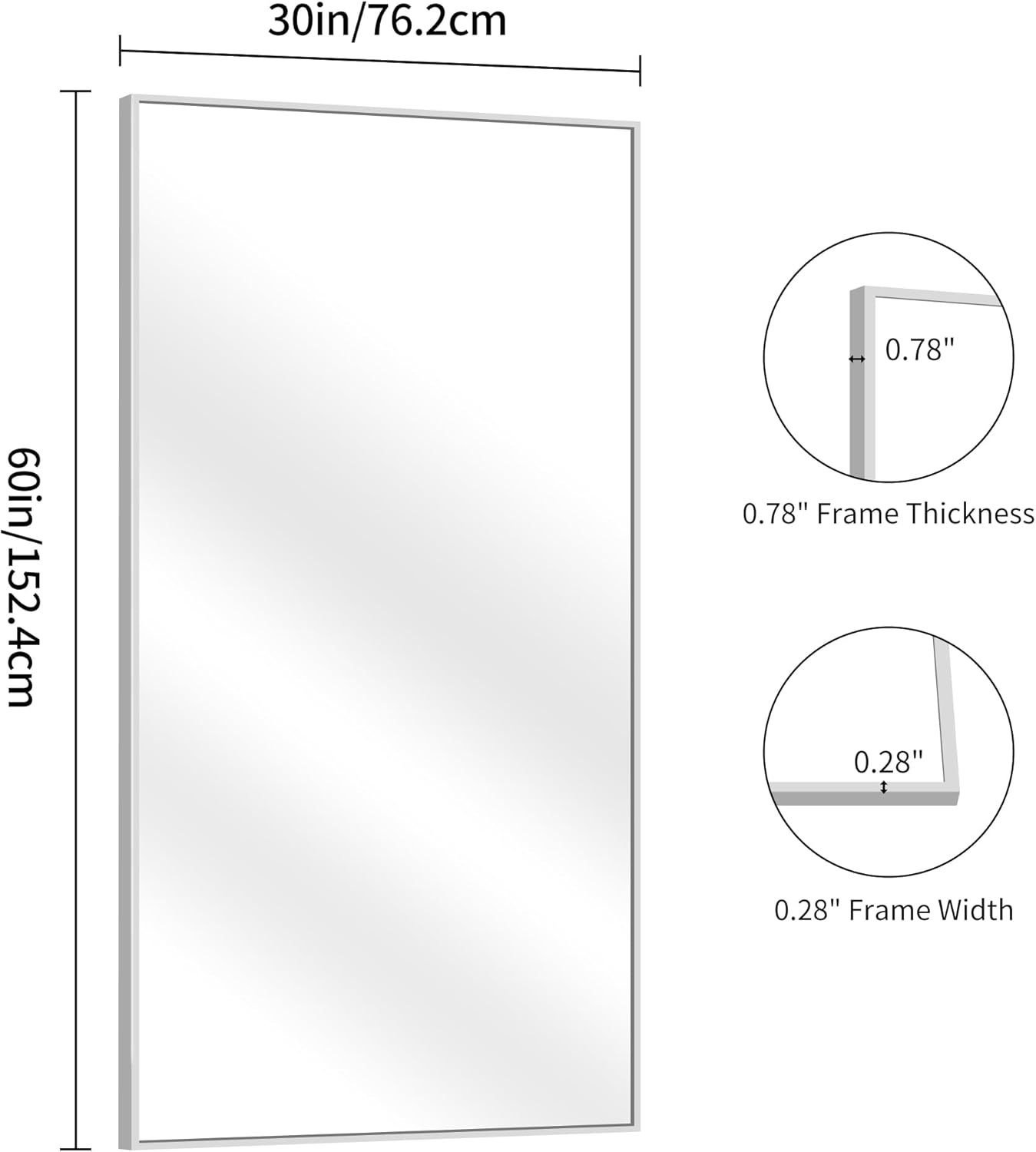 YIROMAN Bathroom Mirror 60"x30", Large Brushed Silver Bathroom Mirror for Over Sink with Aluminum Frame, Rectangular Vanity Mirror with Right Angle, Wall Mirror Hangs Horizontal or Vertical