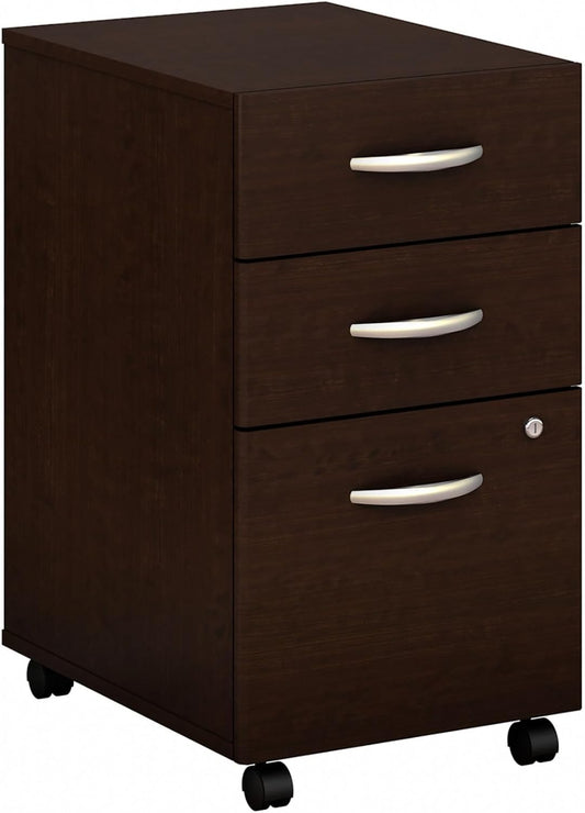 Bush Business Furniture Series C 3 Drawer Mobile File Cabinet in Mocha Cherry, Assembled Office Storage Unit for Home or Commercial Spaces