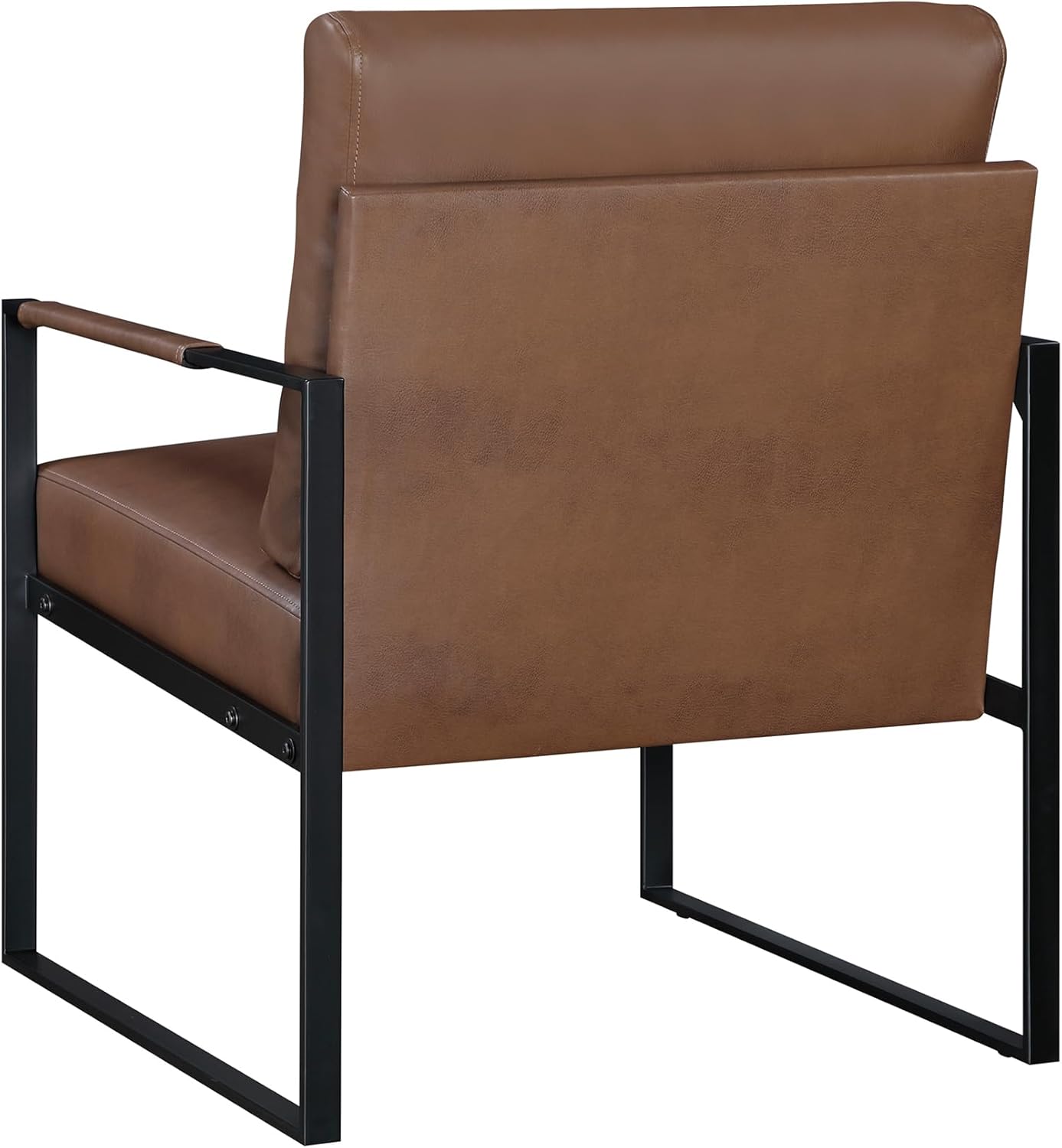 Lexicon Modern Accent Chair, Faux Leather Upholstered Living Room Chair with Wrapped Armrests, Arm Chair with Black Metal Frame, Comfy Single Chair for Living Room/Bedroom/Reading Room/Office, Brown