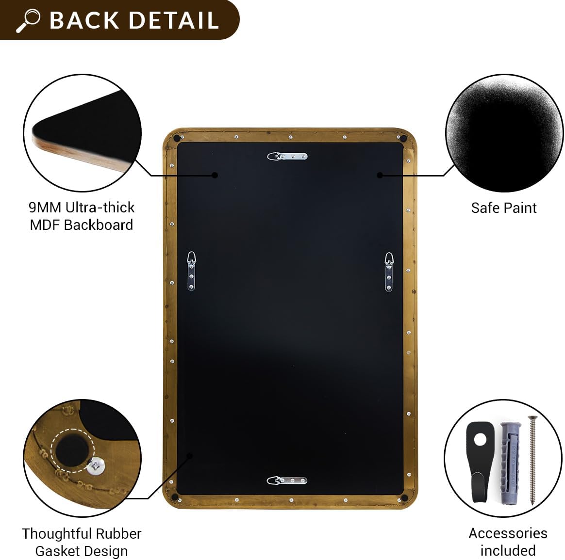 ANDY STAR Brushed Gold Mirror 40''X30'', Gold Bathroom Mirror Rounded Rectangle in SUS304 Anti-Rust Tube Metal Frame, Wall Mounted Horizontal/Vertical 1’’ Deep