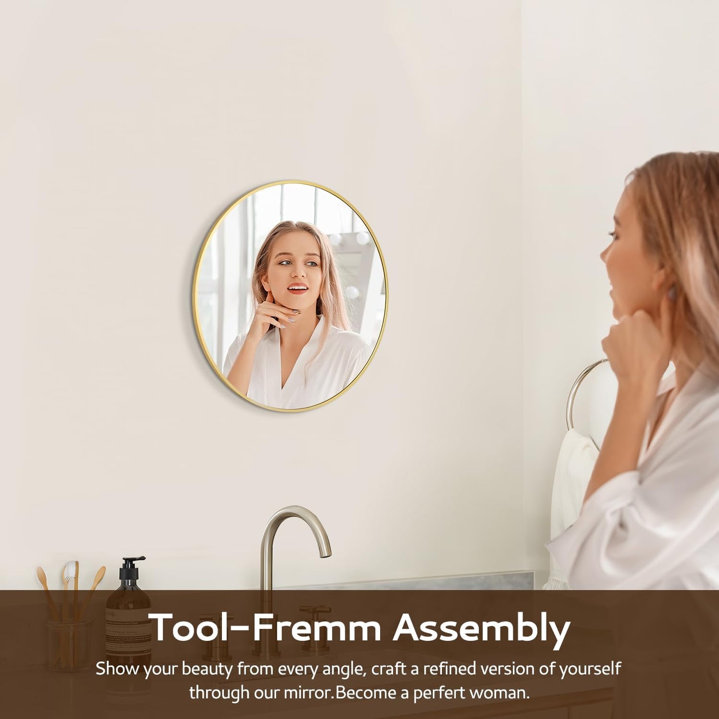 12 Inch Gold Round Bathroom Mirror Circle Wall Mirrors Brushed Metal Frame Anti-Rust Tempered Glass Mirror for Bathroom Bedroom Entryway Living Room