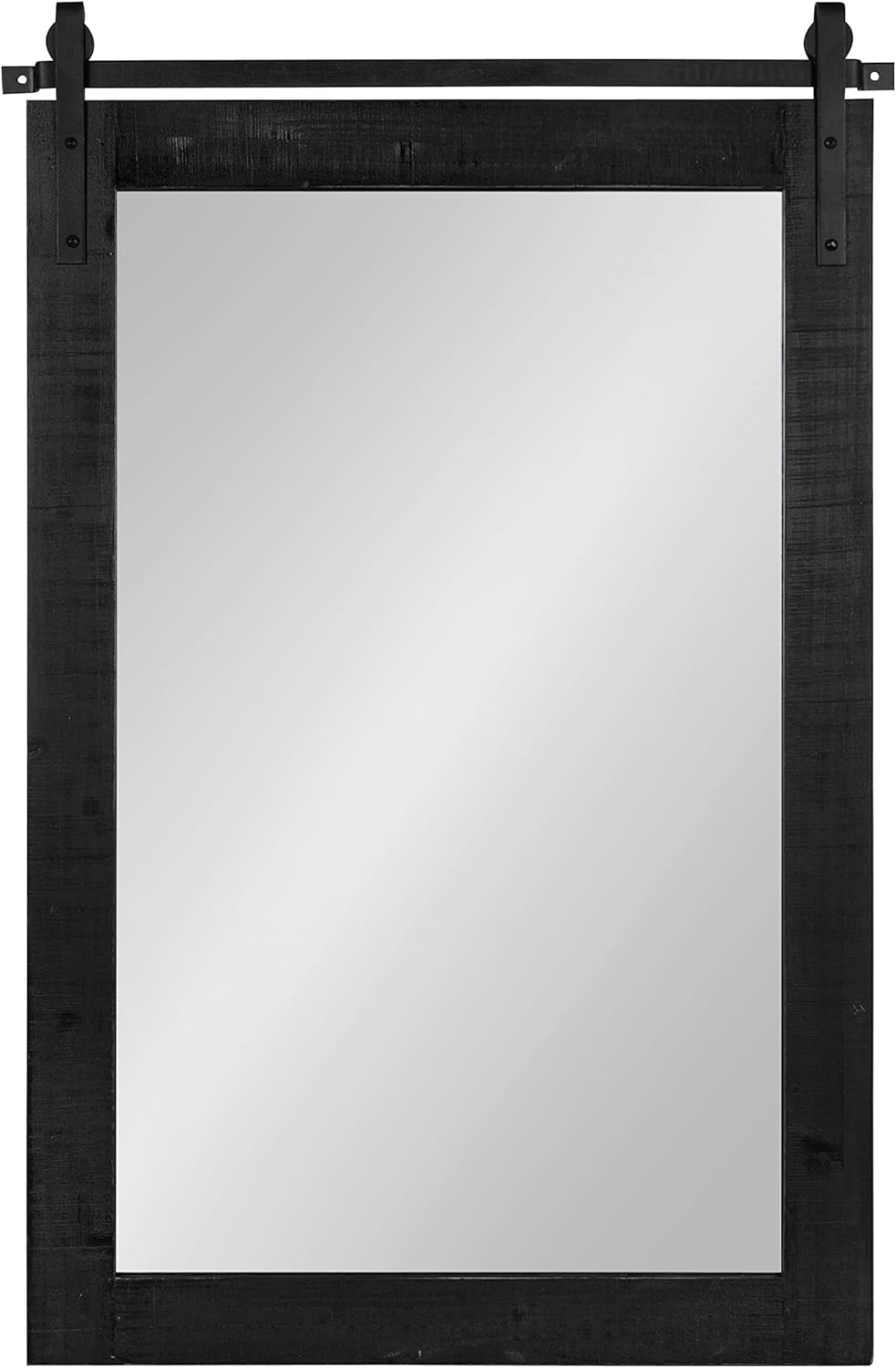 Kate and Laurel Cates Rustic Wall Mirror; 24 x 38; Black; Distressed Farmhouse Wall Decor with Rolling Barn Door Design