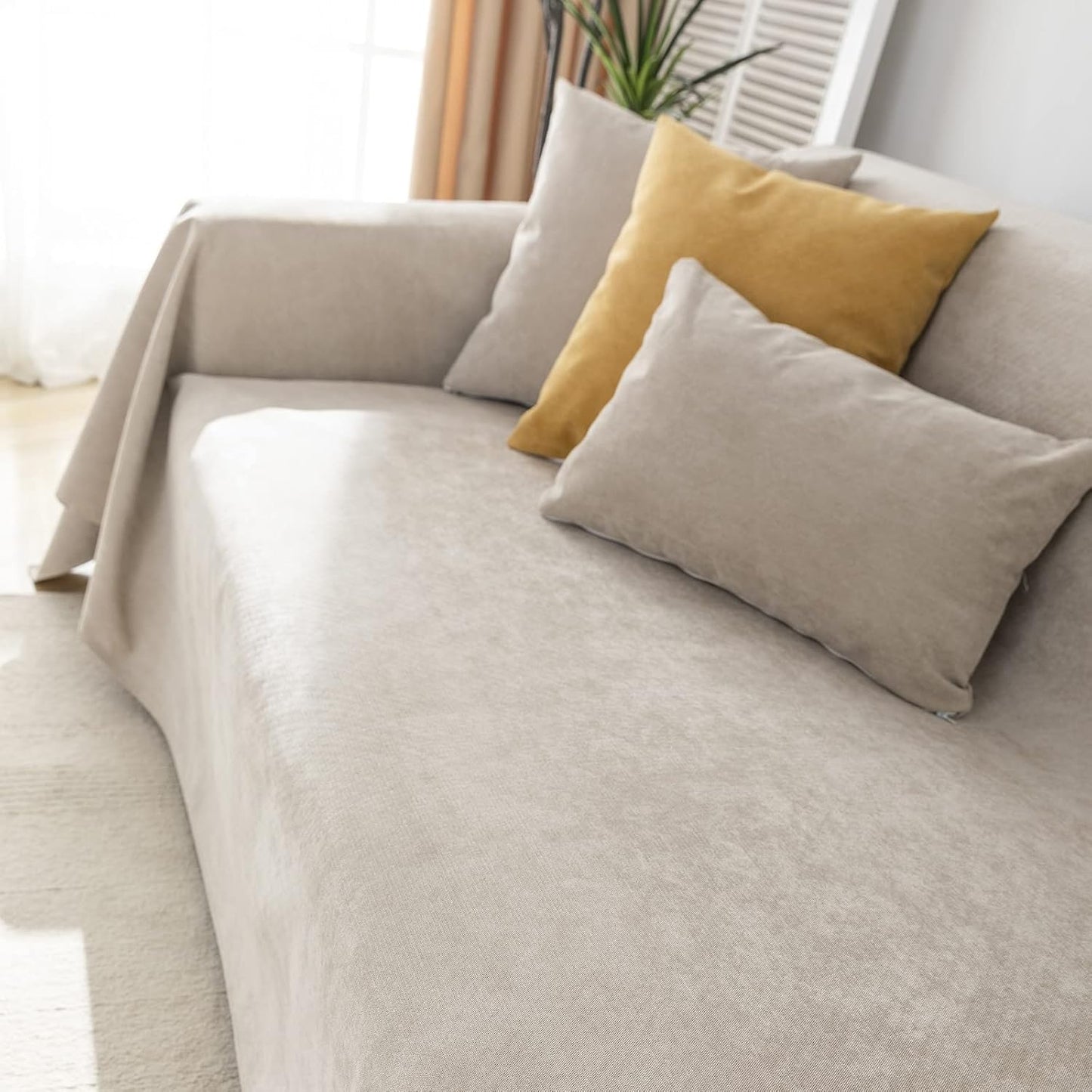 STACYPIK Waterproof Non-Slip Beige Couch Cover for Dogs, Anti-Cat Scratch Sofa Covers for Pets, Non-Slip Couch Covers for 2-3 Cushion Couch, Loveseat for Sectional Sofa, Furniture Protector-71X102IIN