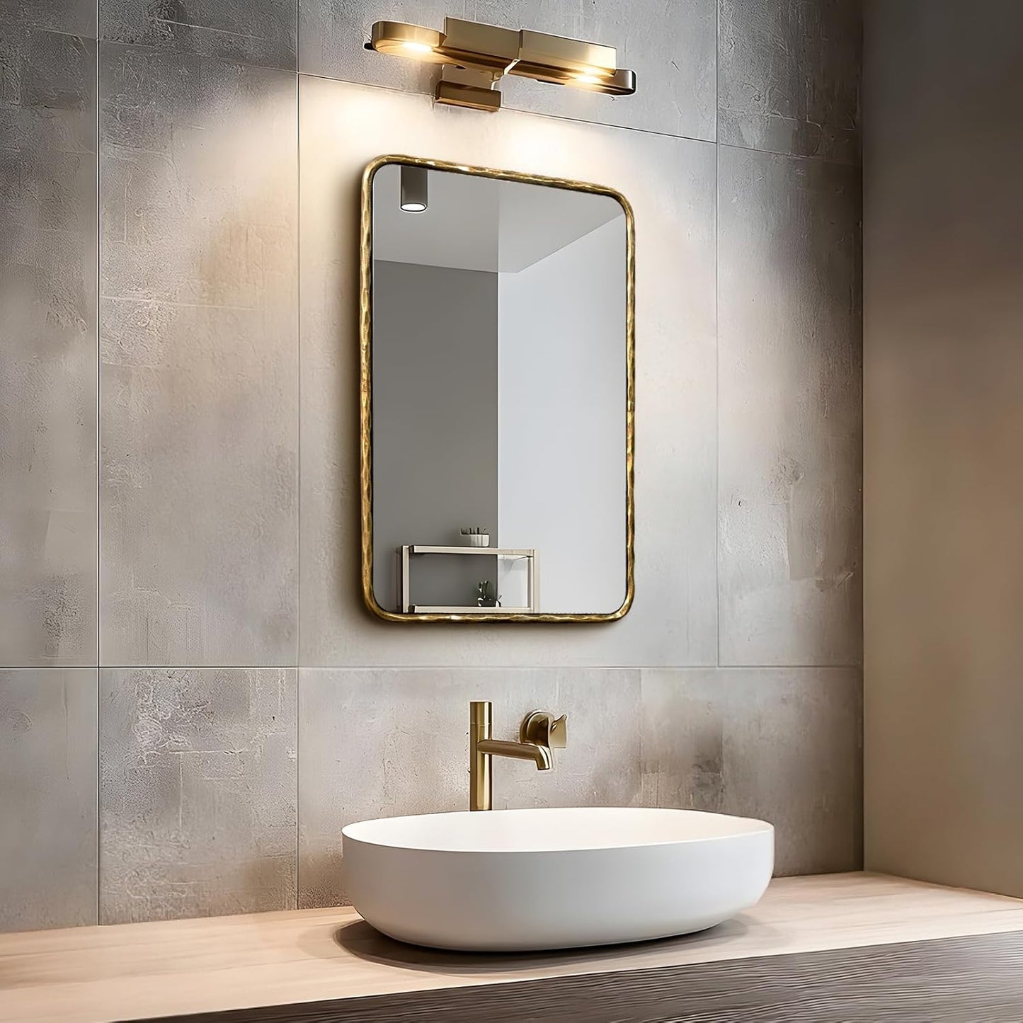 BEGINS Hand-Forged Steel Wall Mirror, 30x22 Inch Vintage Solid Steel Frame, Antique Rounded Rectangle Bathroom Mirror with Hidden Mounting Hooks, Horizontal or Vertical Hanging