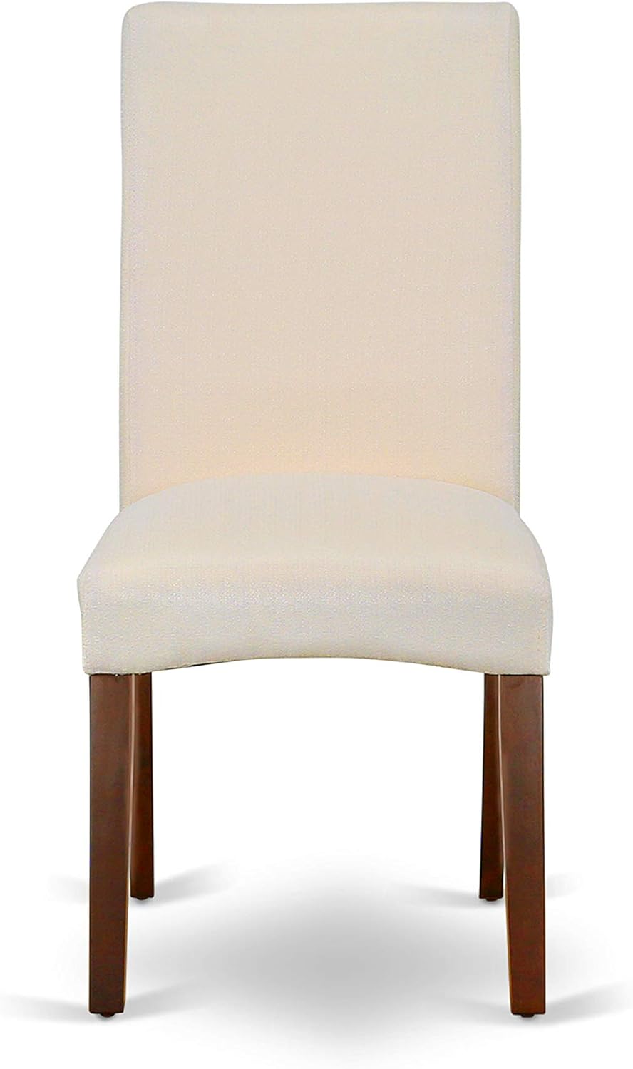 East West Furniture ANDR5-MAH-01 5 Piece Kitchen Table & Chairs Set Includes a Round Dining Room Table with Pedestal and 4 Cream Linen Fabric Parson Dining Chairs, 36x36 Inch, Mahogany