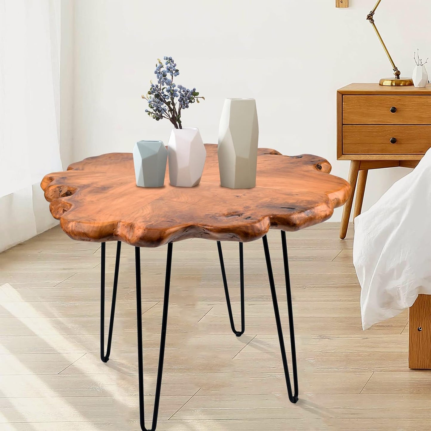 27.5 Inch Live Edge Side Table, Wood Freeform Small End Table with Waterproof Surface, Rustic Accent Table Unique for Living Room, Bedroom, Home