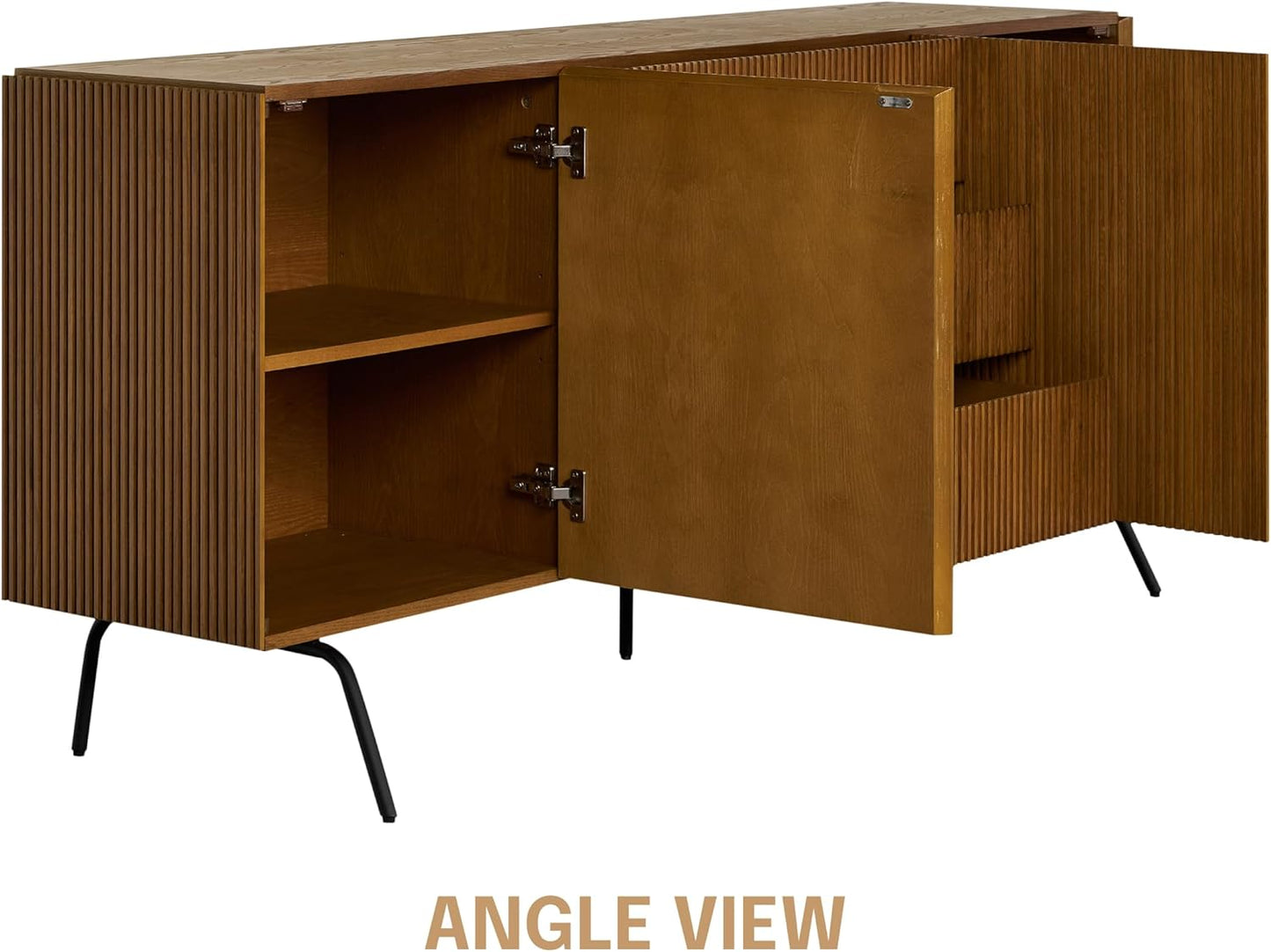 NTC Veil Sideboard with 2 Doors and 3 Drawers, Buffet Cabinet with Vertical Groove Design and Metal Legs, Storage Cabinet for Living Room, and Entryway, Effortless Assembly - Rustic Oak