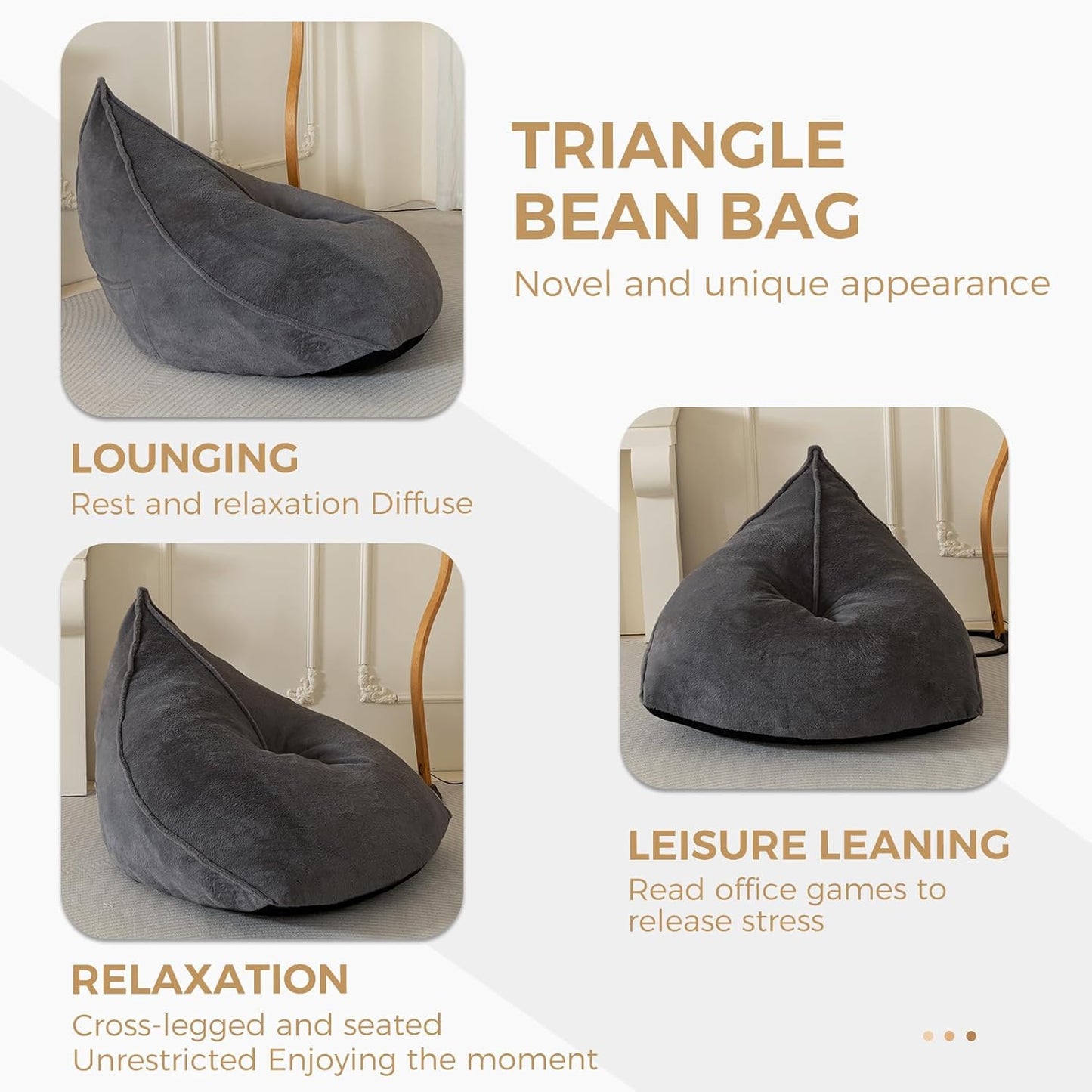 BYBYME Bean Bag Chairs Sherpa Lazy Sofa, Giant Beanbag Chairs for Adults with Stuffed High Density Foam Filling, Comfy Chair for Living Room