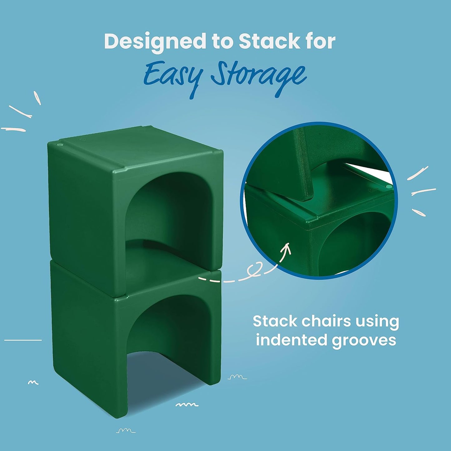 ECR4Kids Tri-Me Table and Cube Chair Set, Multipurpose Furniture, Green, 3-Piece