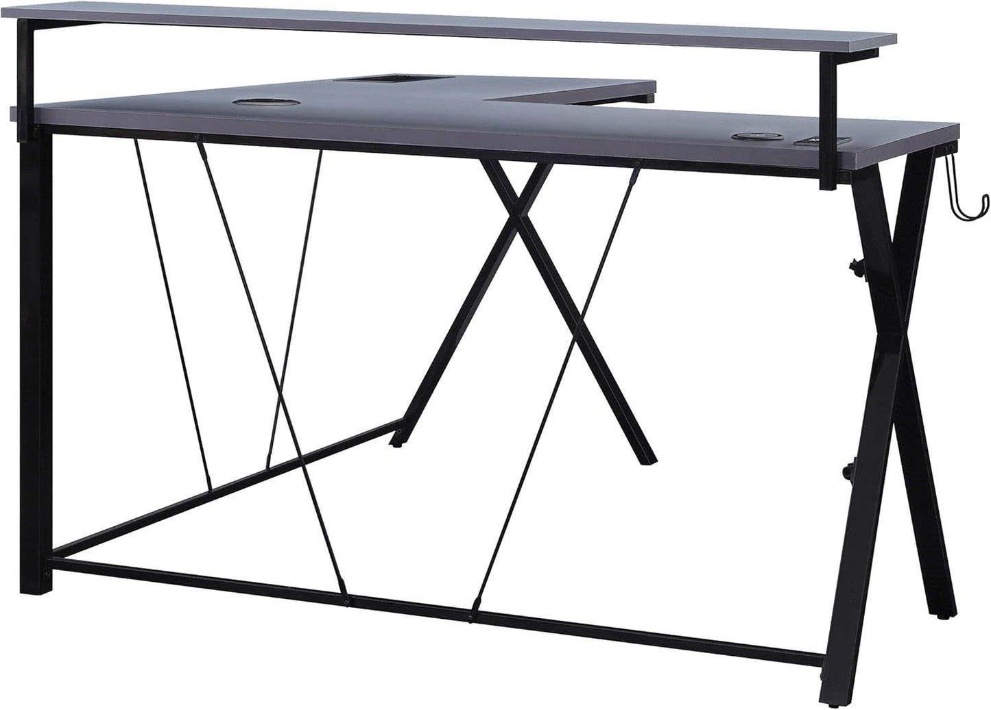 OSP Home Furnishings Checkpoint Battlestation L Shaped Gaming Desk with RGB LED Lights, Black