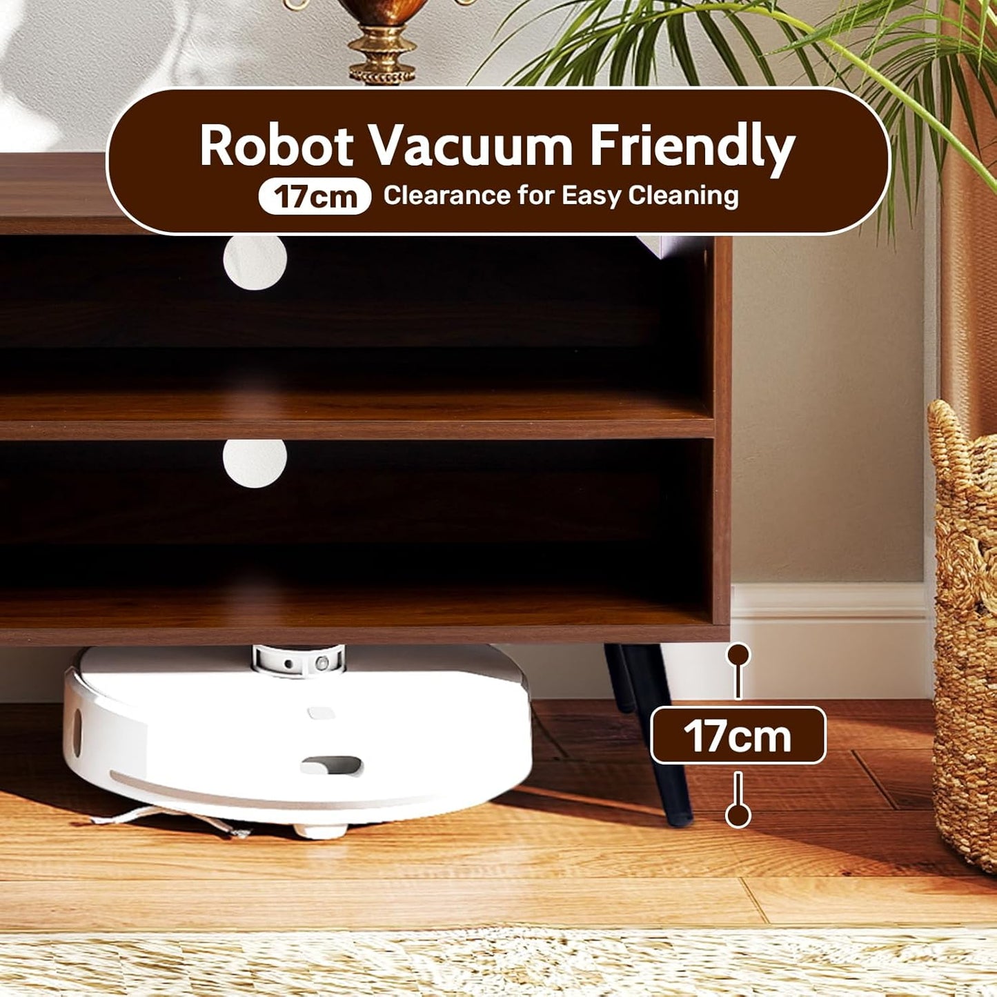 HollyHOME Wood TV Stand for TVs up to 65", Mid Century TV Stand with Storage, Modern Entertainment Center with 2 Drawers, Accent TV Media Console Table for Living Room, 53"(L), Retro Brown