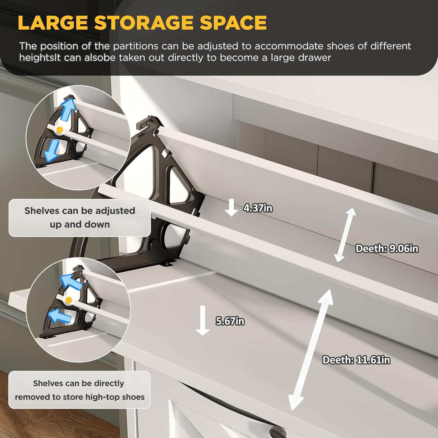 Maupvit Large Shoe Storage Cabinet with 4 Flip Drawers, Narrow Shoe Cabinet for Entryway with Wooden Legs, Freestanding Hidden Shoe Rack Organizer & Metal Hinges, White