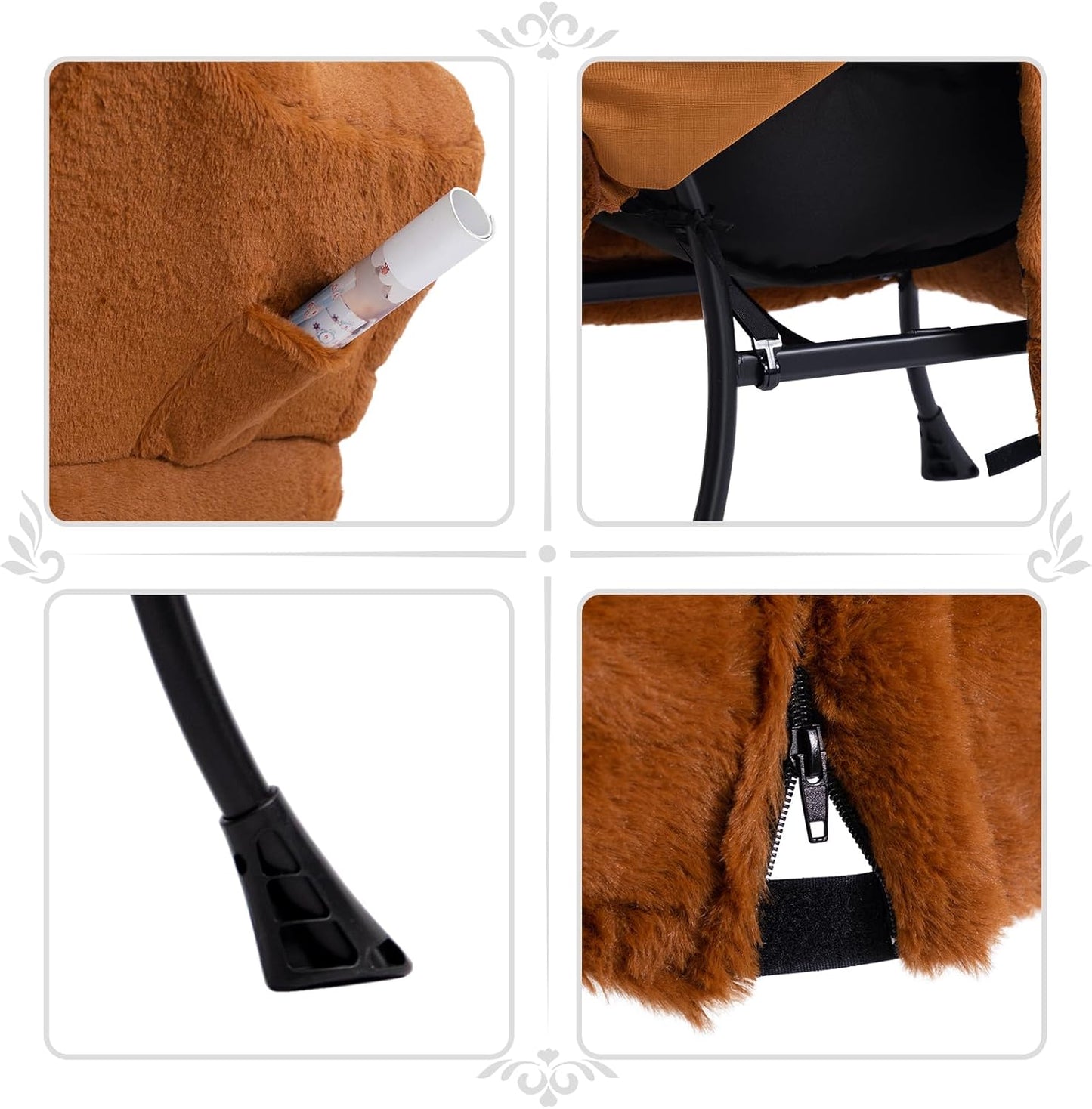 HollyHOME Fabric Lazy Chair with Foldable Ottoman, Accent Comfy Lounge Arm Chair and Folding Footrest Stool Set, Leisure Sofa Reading Chair and Footstool for Living Room, Bedroom, Dorm, Dark Brown