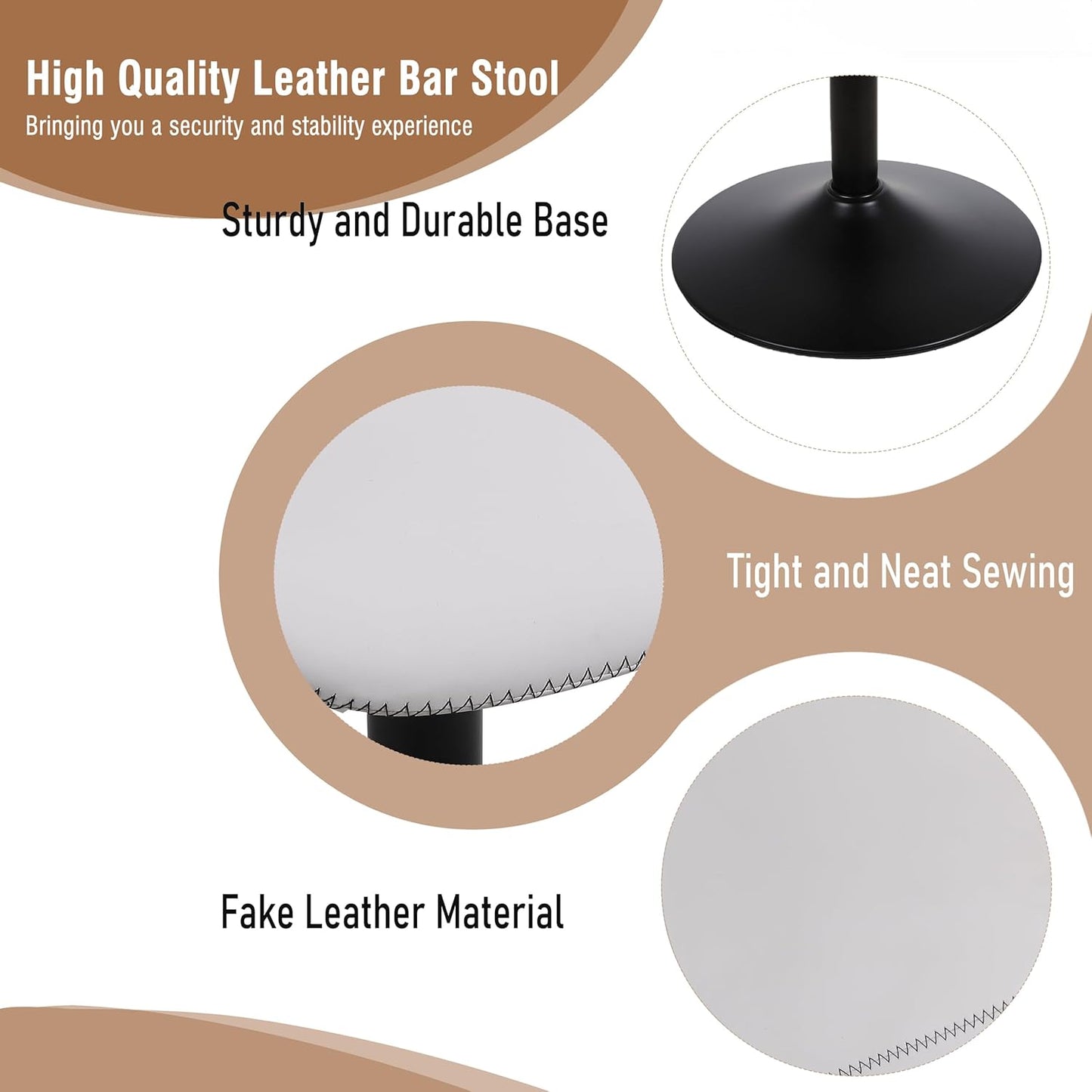 Bar Stools, Swivel Counter Height Barstools with Back, Adjustable Modern Bar Chairs, Tall Armless PU Leather Kitchen Island Stool (White, Set of 2)