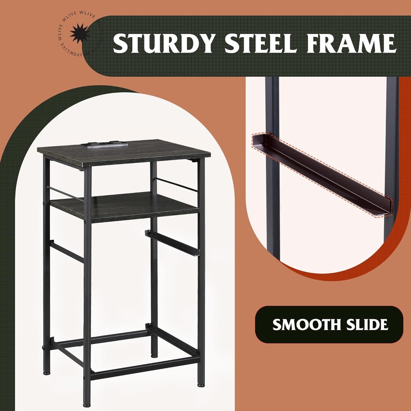 WLIVE Nightstand with Charging Station, Side Table with 2 Fabric Drawers, End Tables for Bedroom, Small Dresser, USB Ports and Outlets, Charcoal Black