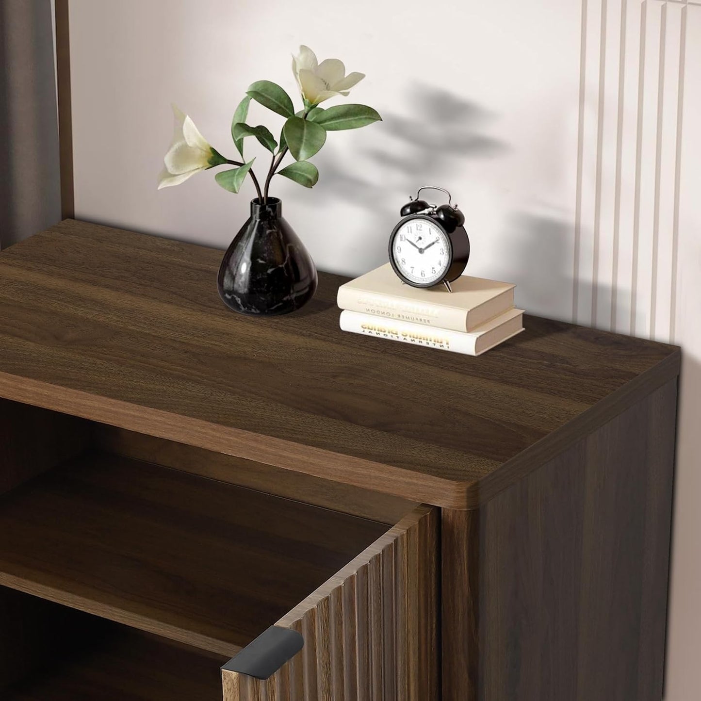 Buffet Cabinet with Storage Accent Sideboard Modern Credenza with 2 Doors & 3 Shelves Fluted Media Console for Living Room Kitchen Dining Room Hallway (Walnut)