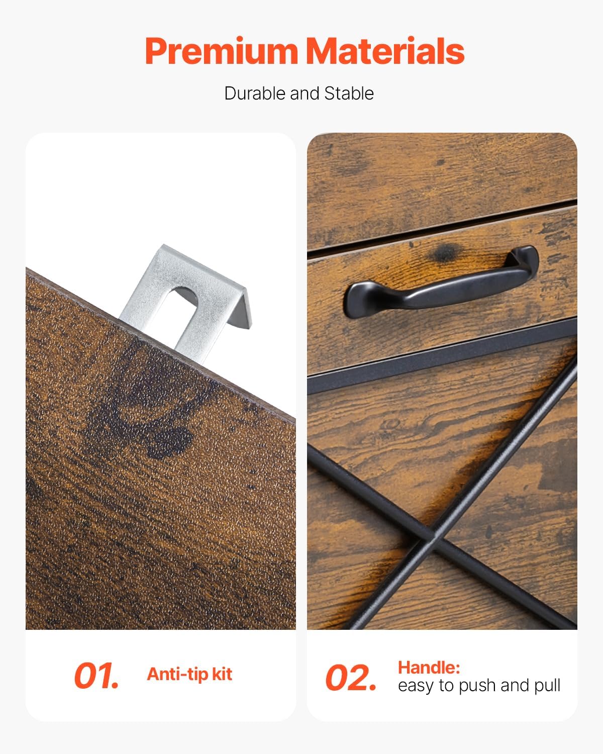 VEVOR 2 Drawer File Cabinet, Vertical Filing Storage Cabinets for Home Office, Heavy-Duty Cabinet with 2-Level Adjustable Hanging Rod, for A4/Letter/Legal Size File, Easy to Assemble (Honey Brown)