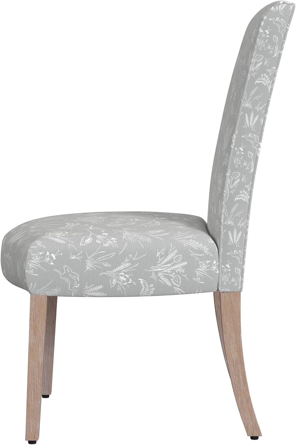 HomePop Scalloped Detail Dining Chair|Upholstered Parsons Dining Chairs |Decorative Home Furniture, Light Gray Floral with Animal Motifs (Set of 2)
