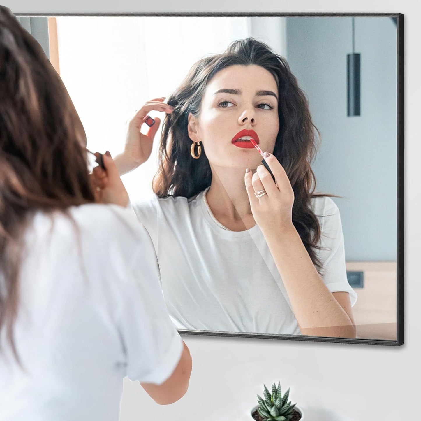 26x36 Inch Black Bathroom Mirror, Copper-Free Mirror, Aluminum Alloy Frame Vanity, Rectangle Wall Mounted Modern Mirror for Bedroom/Living Room/Porch Horizontal or Vertical