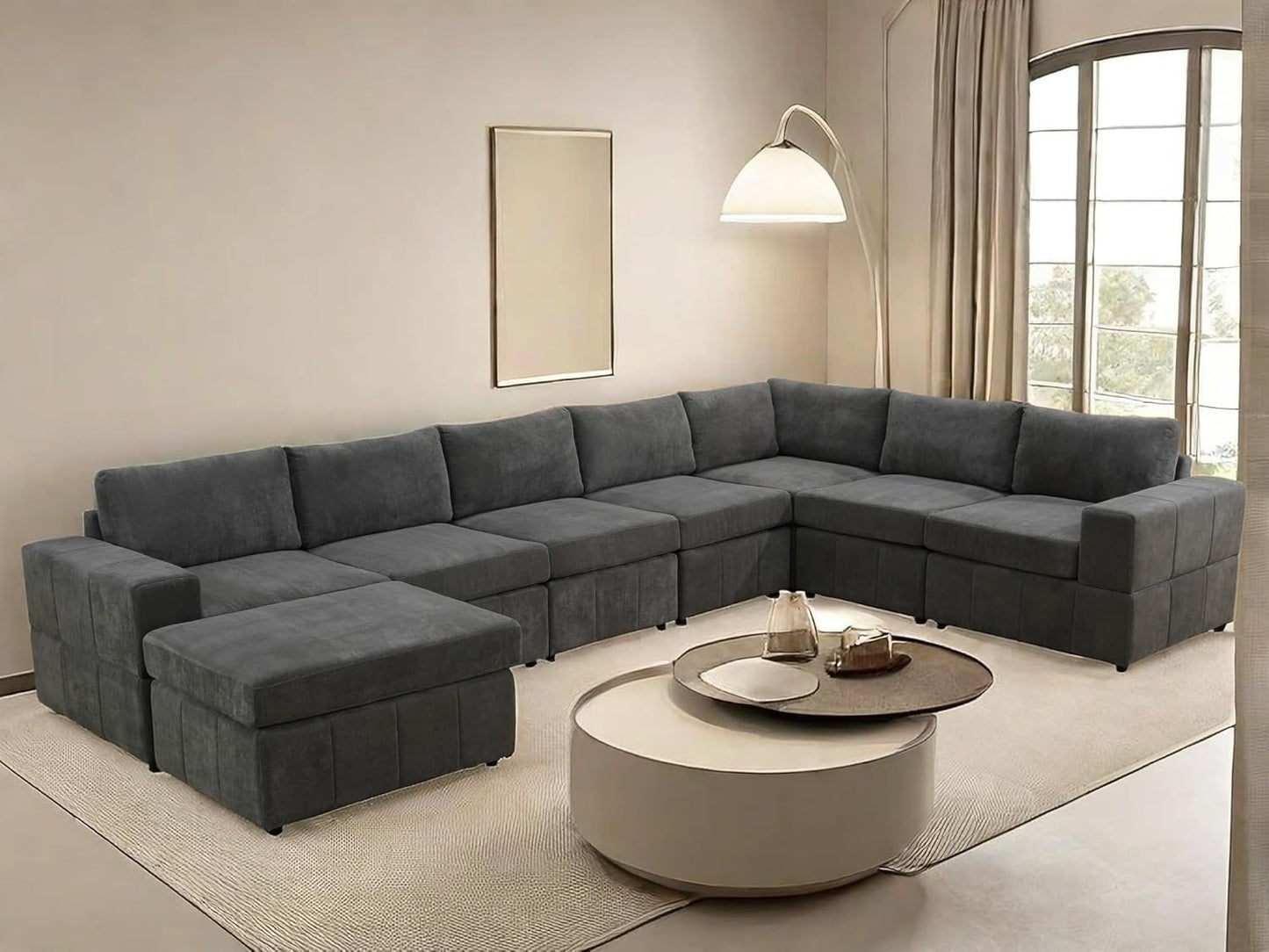 Sectional Couches for Living Room, L Shaped Modular Sectional Sofa with Ottoman, Modern Large U Shaped Couch for Bedroom, Brown
