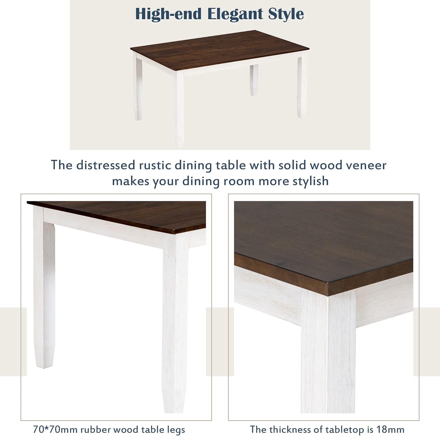 Ball & Cast 6 Piece Dining Table Set with 4 Upholstered Chairs & 1 Bench,Wooden Living Room Furniture W/ 60" Rectangle Kitchen Desk,for Restaurant,Home Bistro,Walnut + Cottage White