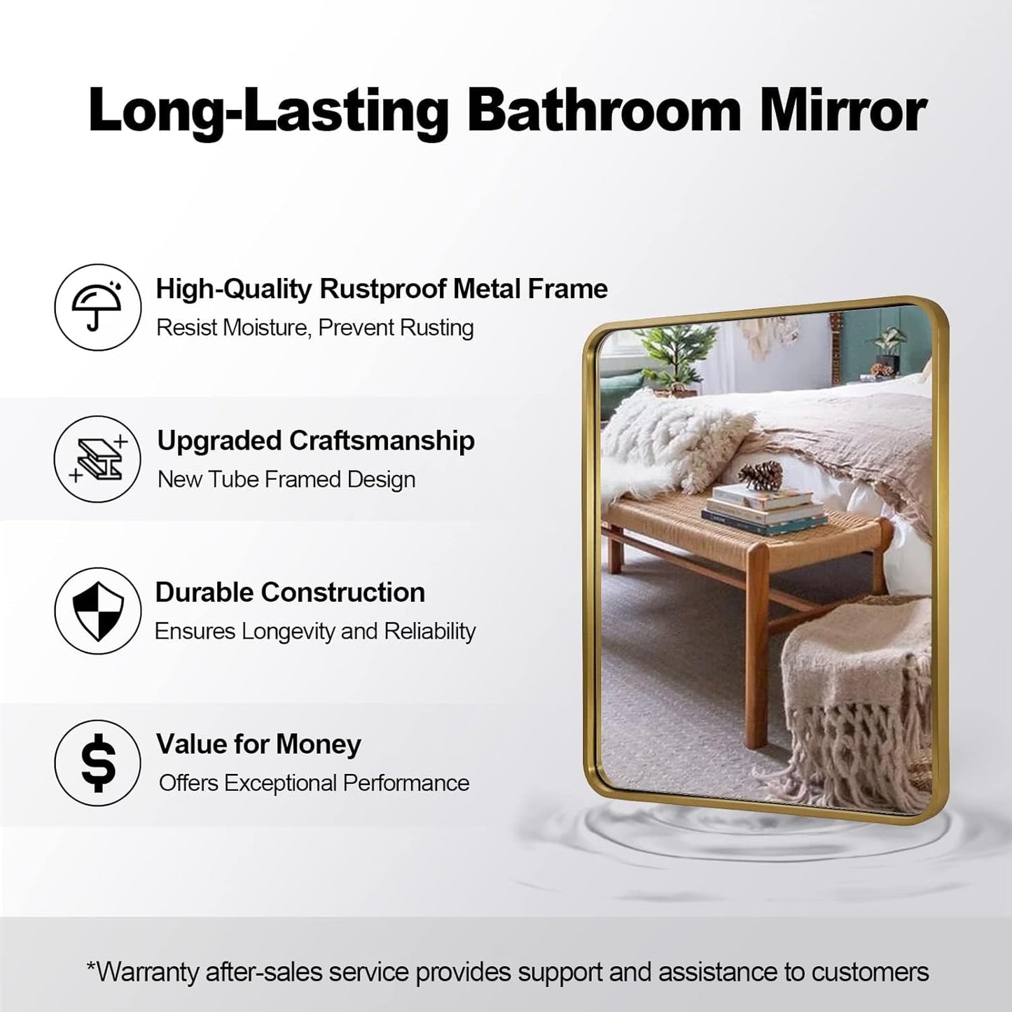 ANDY STAR Gold Bathroom Mirror for Wall, 30x36’’ Brushed Gold Rounded Rectangle Mirror for Vanity in SUS304-Anti-Rust, Wall-Mounted Horizontal/Vertical 1’’ Deep