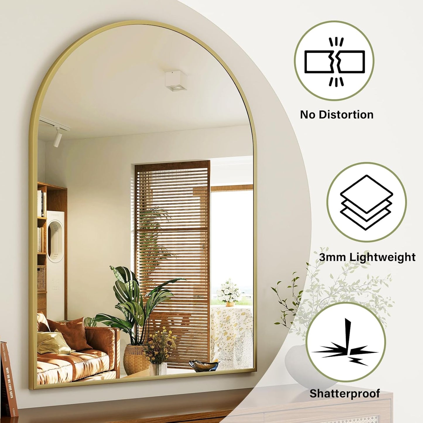 Arch Bathroom Mirror, 36x48 Inch - Wall Mounted Vanity Mirror with Aluminum Alloy Frame - Ideal for Living Room, Bedroom, Bathroom, and Entryway, Hanging or Leaning, Gold
