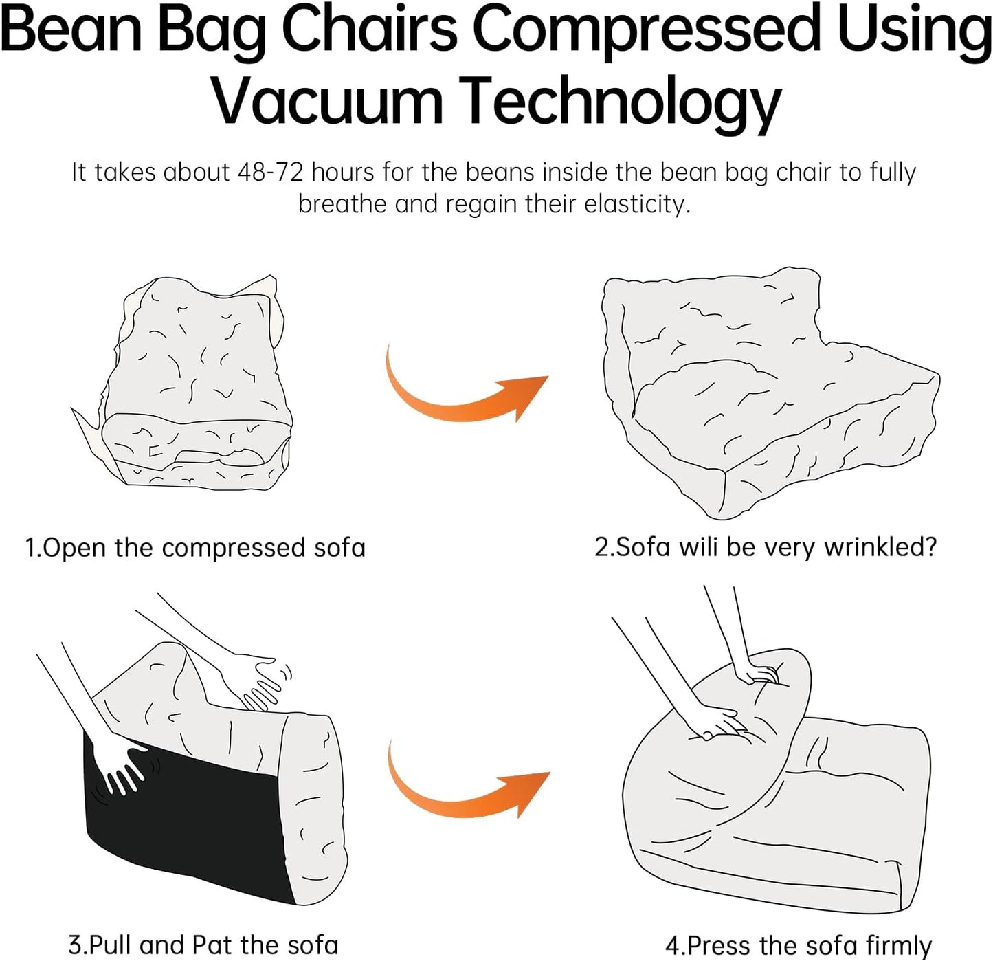 Bean Bag Chair with Ottoman, Comfy Bean Bag Sofa with Memory Foam, Lazy BeanBag Sofa with Footstool, Fireside Bean Bag Couch for Living Room, Bedroom, Apartment