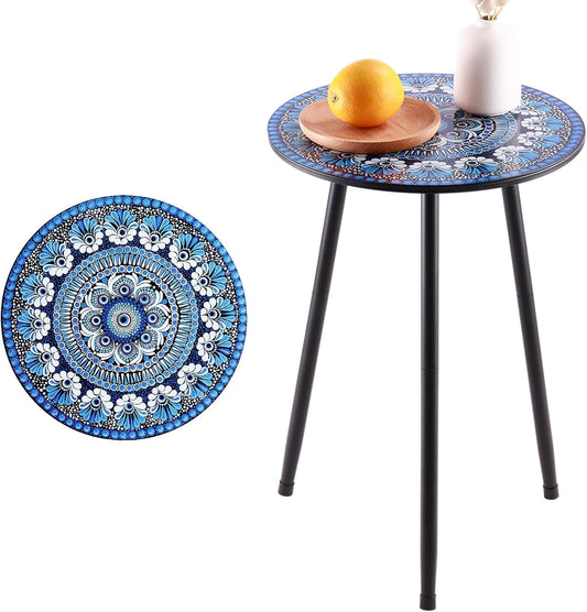 1 Pack Metal Mosaic Round Side Table 13.4" Small End Table for Patio Round Accent Garden Corner Stand for Small Spaces Weather-Resistant for Balcony Plant Stand Indoor Outdoor