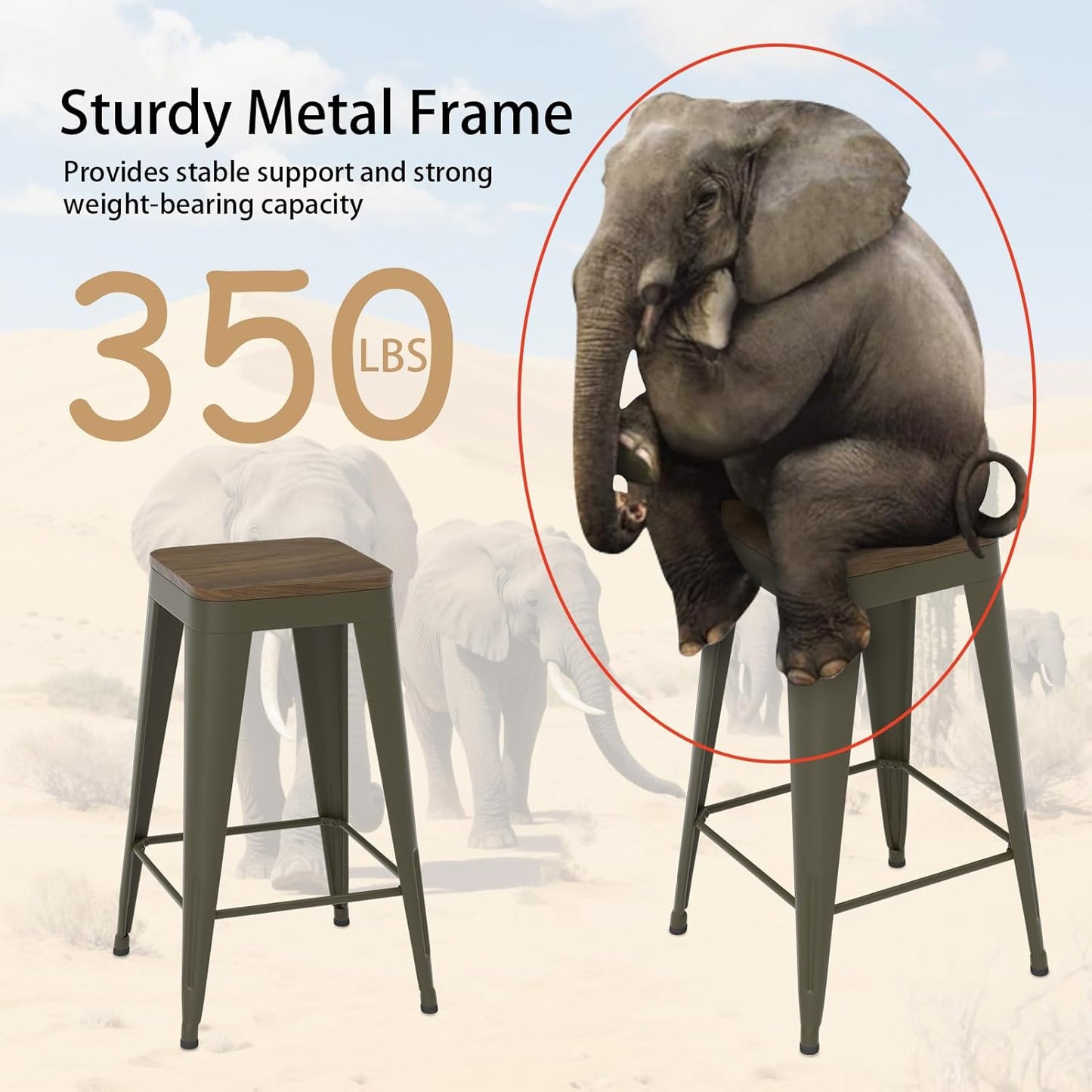 26 inch Backless Bar Stools Set of 4, Indoor Metal Bar Stools with Wood Seat, Industrial Counter Height Barstools for Kitchen Island, Rusty