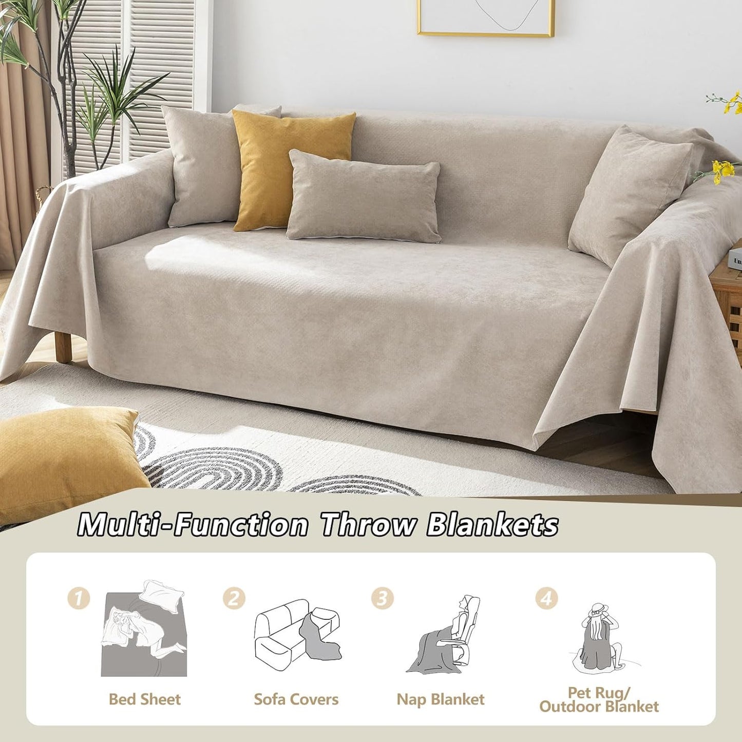 STACYPIK Waterproof Anti-Cat Scratch Couch Covers, Beige Sofa Covers for Dogs, Non-Slip Couch Covers for 2 Cushion Couch, Washable Love Seat for Sectional, Furniture Protector Sofa Slipcover-71X90IIN