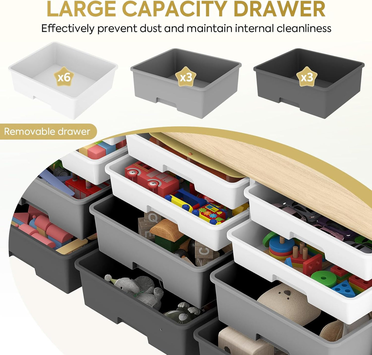 12-Drawer Storage Cabinet with Wooden Tabletop, Versatile Cube Storage Organizer Bin Storage for Home, Office, Playroom, Classroom & Craft Room Storage (Gradient Grey)